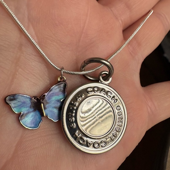 Coach Silver Necklace with Blue Butterfly Charm - Picture 3 of 5